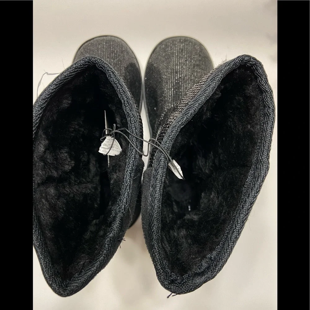 NEW Sasha Taylor Women’s Slip On Rhinestone Faux Fur Boots Black 7, 8 - Picture 3 of 9